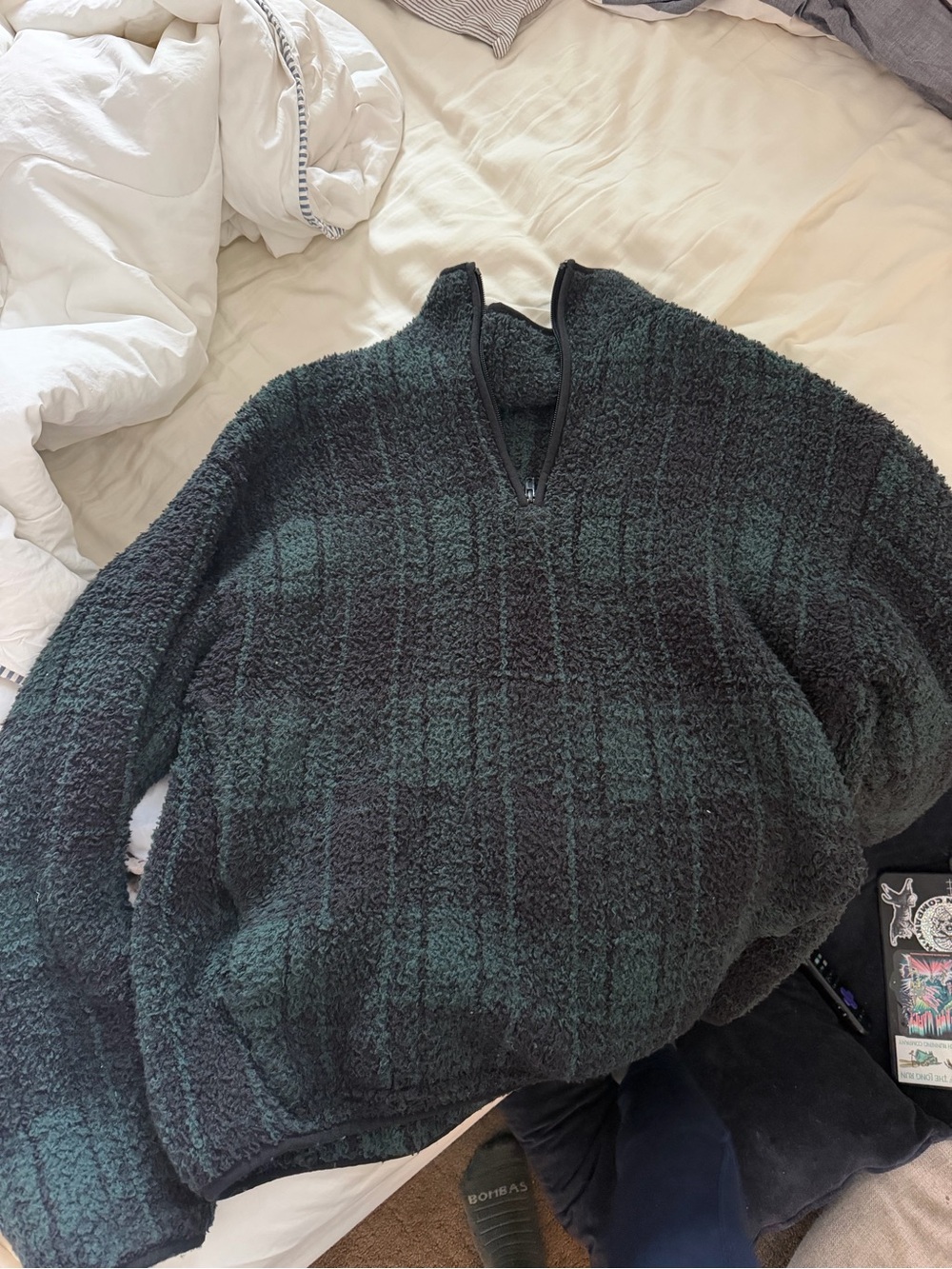 SKIMS plaid Sherpa Quarter-Zip Pullover - Picture 2 of 4